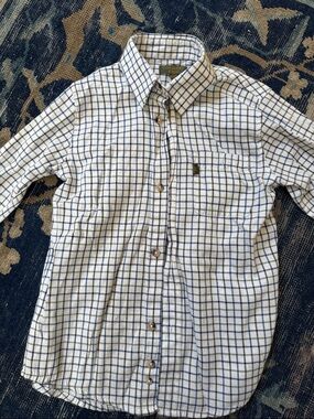 Country Kids White Shirt with Blue Windowpane Plaid